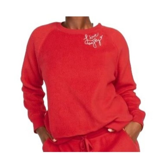 Red Fleece Sweatshirt Top Live the Joy Old Navy Woman's XL Cozy Warm JJ1932 - Picture 2 of 3